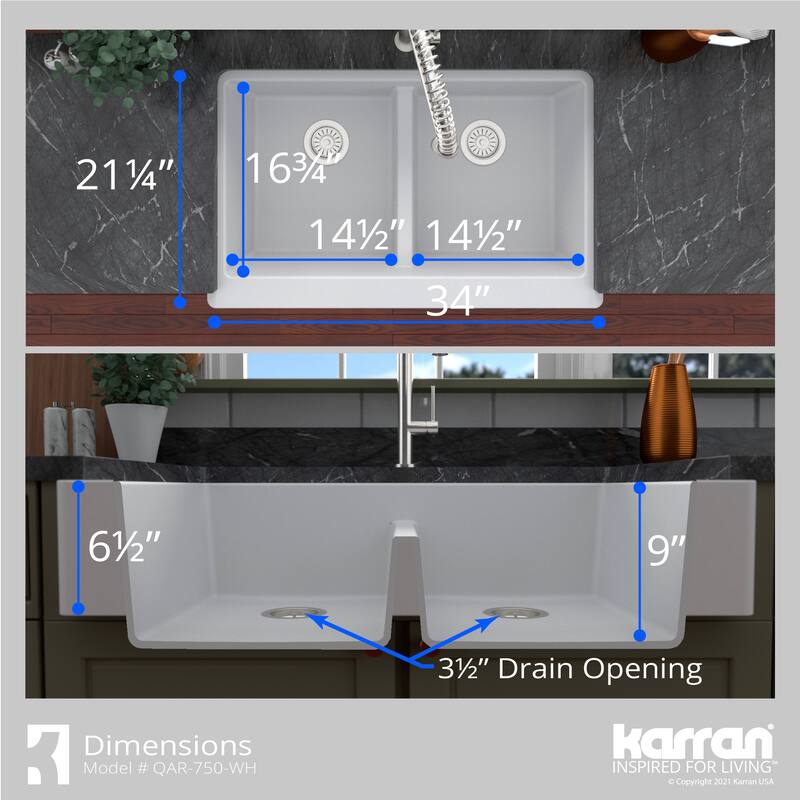 Karran Retrofit Apron Front Quartz Double Bowl Kitchen Sink
