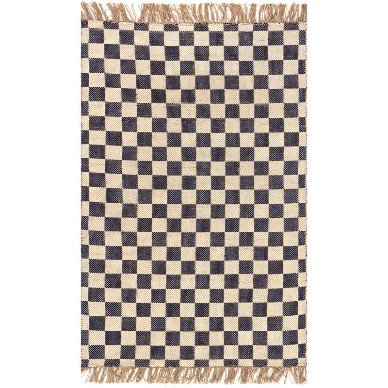Nuloom Connie Checkered Wool/Jute Tasseled Area Rug