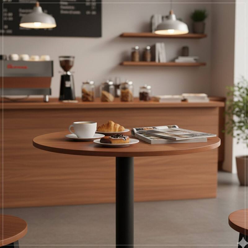 Vail Round Dining Table with 27 in. MDF Tabletop in Black Stainless Steel Round Pedestal Base with Gold Accent Kitchen Table