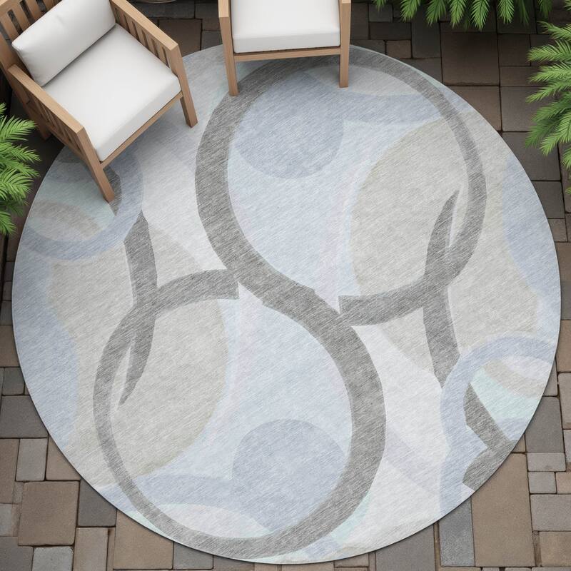 Machine Washable Indoor/Outdoor Contemporary Deco Chantille Rug - Taupe - 8' x 8'