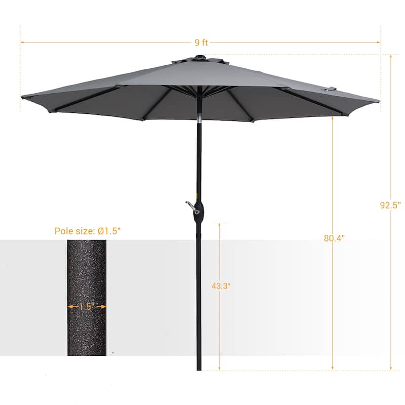 BONOSUKI 9ft Patio Umbrella,Outside Deck Table Umbrella,w/Tilt Crank