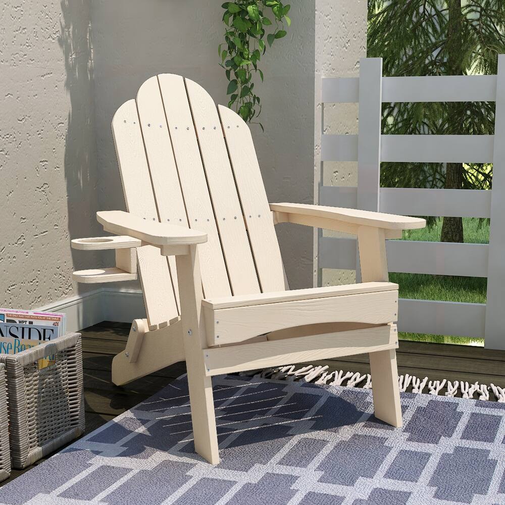 Eco-Friendly Patio Folding HDPS Plastic Outdoor Adirondack Chairs With Cup Holder - 35"D x 30"W x 36.2"H