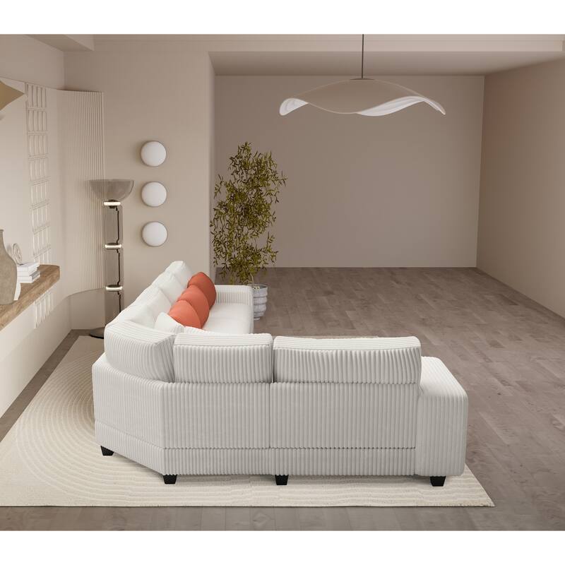 Beige 142'' L-Shaped 5-Seater Sectional Sofa with Pillow, Wooden Armrests, and Storage Shelves for Versatile Living Spaces