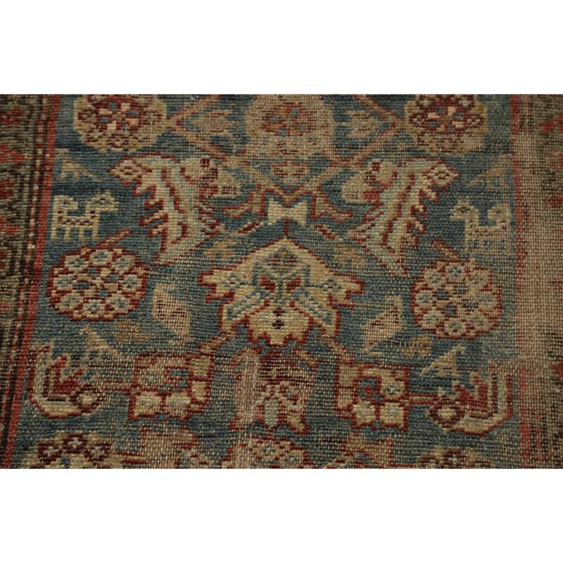 Hand Knotted Oriental 100% Wool Carpet Traditional Floral Navy Blue & Blues Bidjar Runner Rug - 11' 1'' X 3' 1''