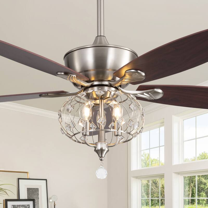 Sofucor 52" Ceiling Fan with Light Remote, Classical Crystal Chandelier fan, 5 Reversible Blades & Reverse Airflow - 52 Inches