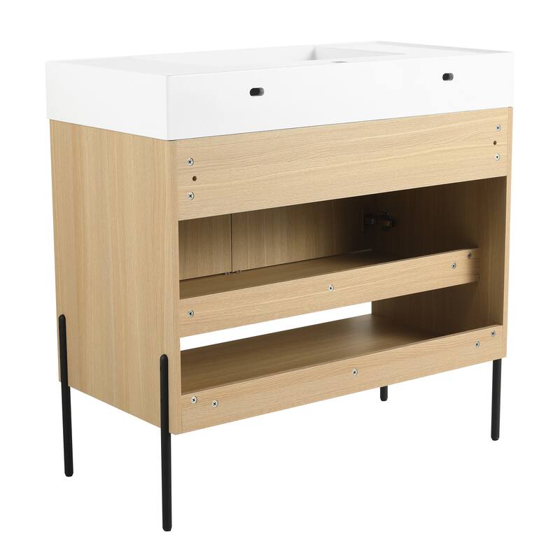 47-Inch Resin Bathroom Vanity with Multi-Layer Solid Wood Frame, Stylish Tripod Design
