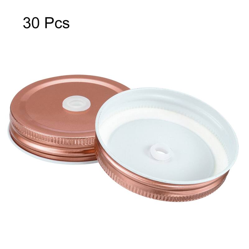 30Pcs 70mm Tinplate Mason Jar Lids Regular Mouth with Straw Hole