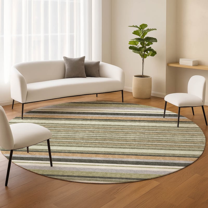 Machine Washable Indoor/ Outdoor Modern Stripes Chantille Rug