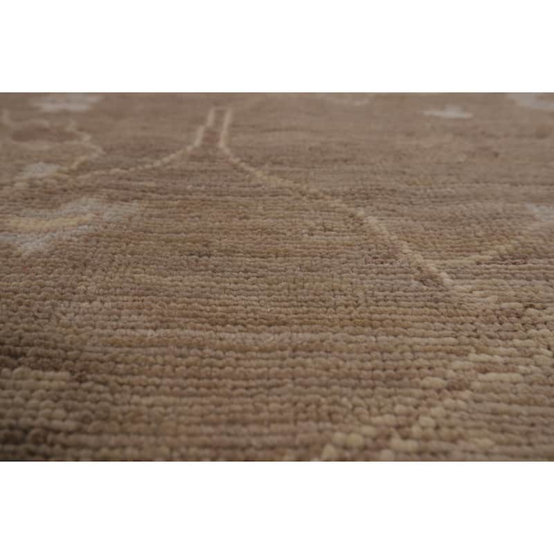 Brown Floral Oushak Vegetable Dye Area Rug Hand-Knotted Wool Carpet - 8'7"x 9'10"