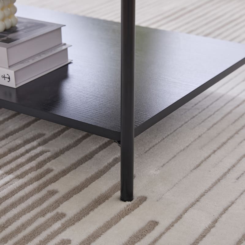 30.7"Wide Upholstered Ottoman Coffee Table Foot Rest With Metal Legs,Footstool With Wooden Open Storage Shelf,Faux Fur