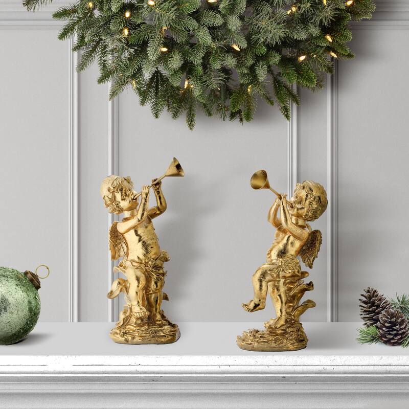 8" Resin Cherub With Horn 2 Assorted