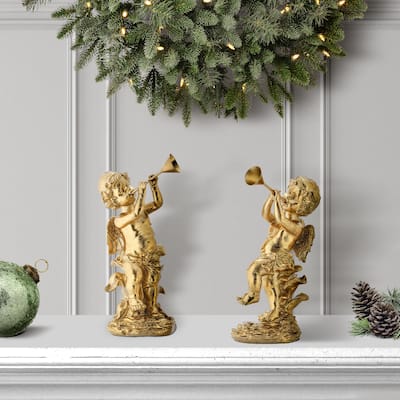 8" Resin Cherub With Horn 2 Assorted