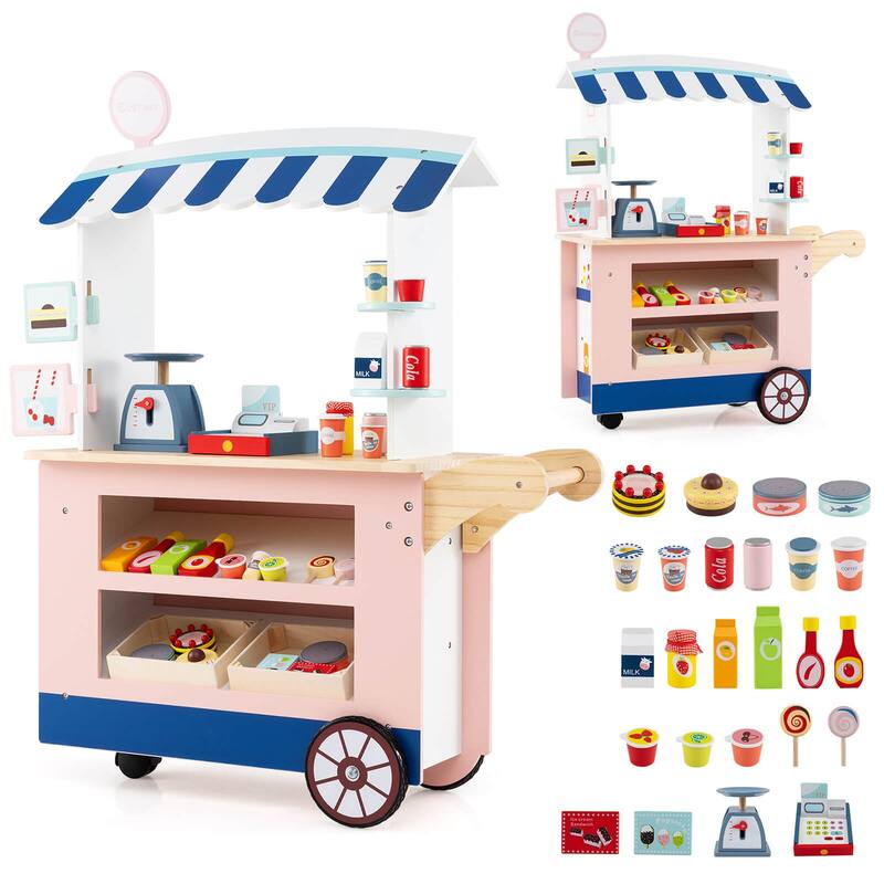 Costway Kids Snacks & Sweets Food Cart Kids Toy Cart Play Set with 30 - See Details