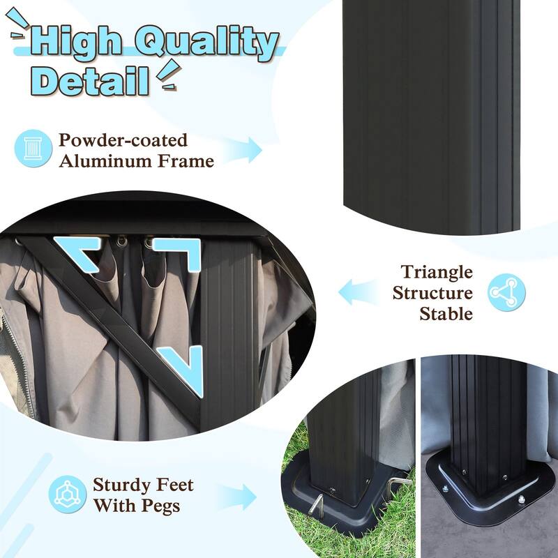 VEIKOUS Aluminum Double Hardtop Gazebo Pergola for Patio, Lawn, and Garden with Removable Netting