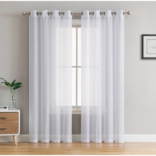 HLC.me 2 Piece Semi Sheer Voile Window Curtain Drapes Grommet Top Panels Bedroom, Living Room - Set of 2 panels