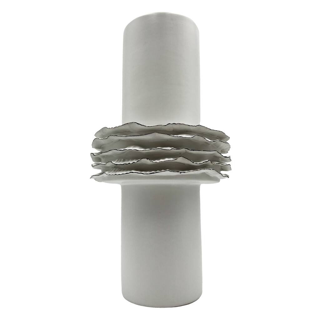 14 Inch Tall Modern White Ceramic Vase