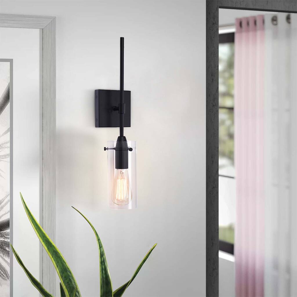 1 - Light Modern Metal Black Wall Sconce with Clear Glass Shade