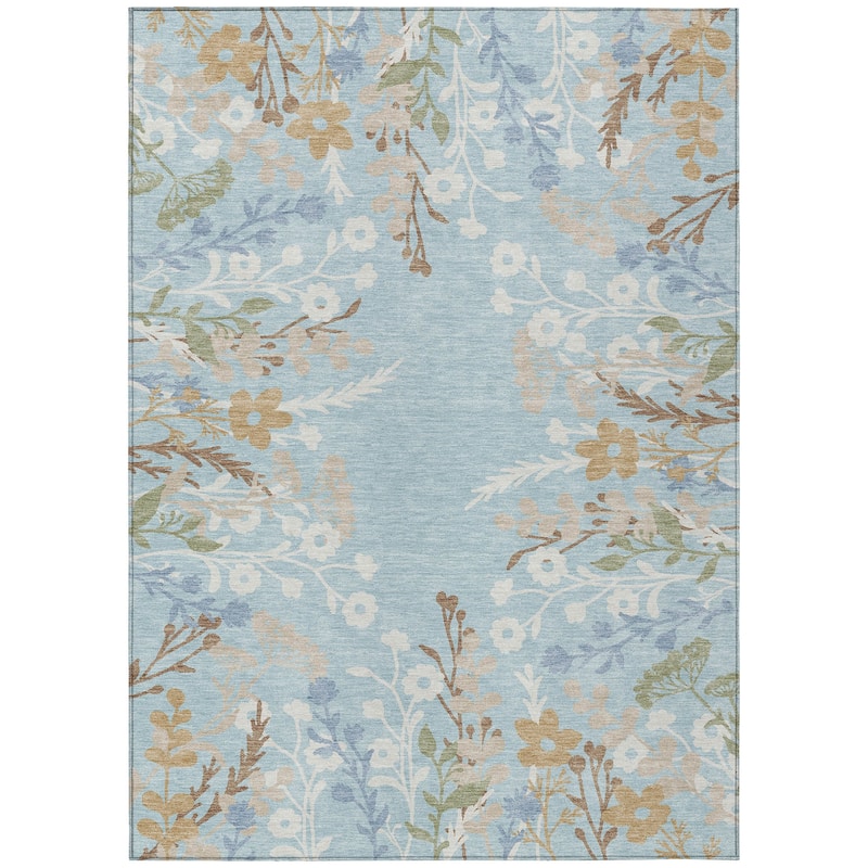 Machine Washable Indoor/ Outdoor Floral Border Chantille Rug