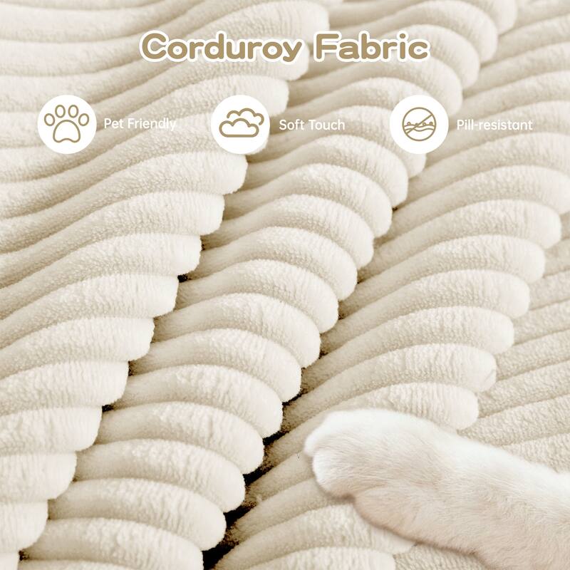 92" Oversized Corduroy Couch for Living Room, Upholstered Loveseat Sofa with Wide Armrests and Throw Pillows for Apartment