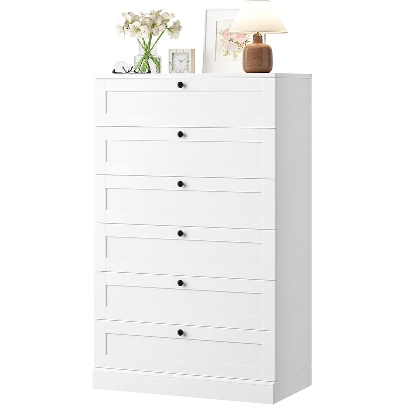 White 6 Drawer Dresser, 52 inch Tall, 29 inch Wide Wood Chest, Modern Vertical Storage Cabinet
