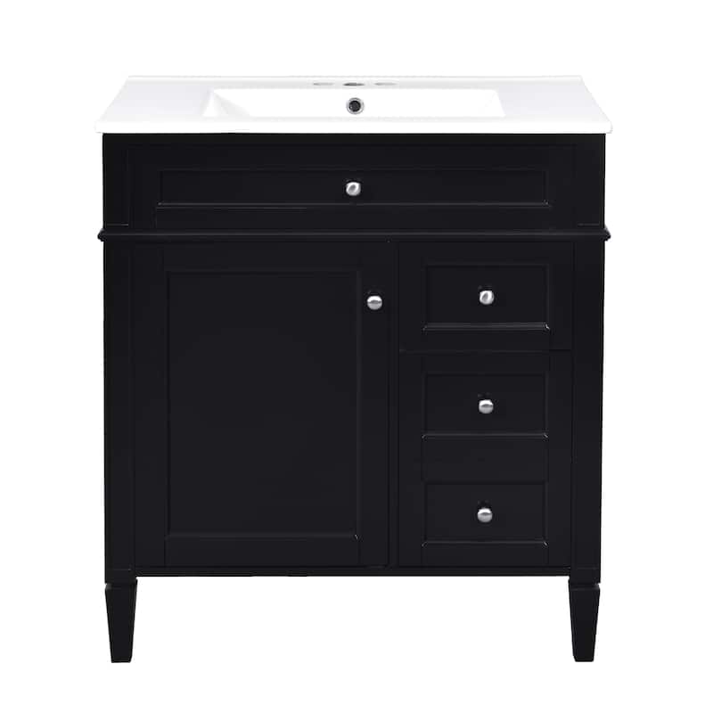 30'' Bathroom Vanity with Top Sink, Modern Bathroom Storage Cabinet with 2 Drawers and a Tip-out Drawer