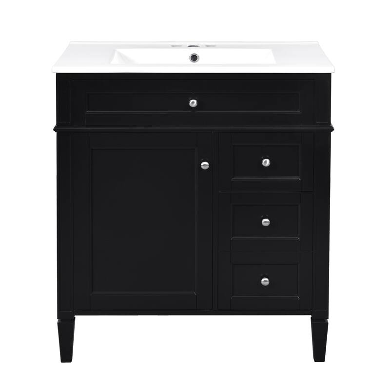 GDFStudio - Caldwell Modern Bathroom Vanity with Ceramic Sink, 2 Storage Drawers and Tip-Out Organizer - 30'W