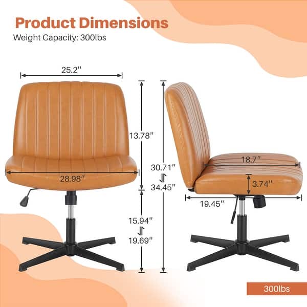 dimension image slide 5 of 10, Desk Chairs. Cross Legged Office Task Armless Wide Vanity Makeup Chair Computer Chairs for Home Office