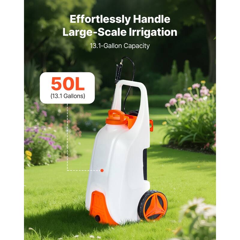 White and Orange 13.1 Gallon Electric Wheeled Sprayer with Adjustable Pressure and 30m Hose