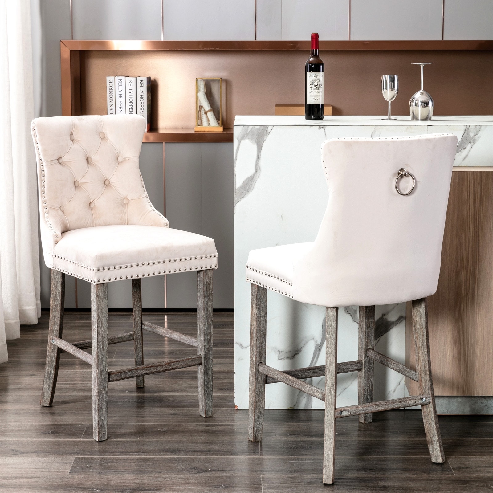 White leather bar stools shop with nailhead trim