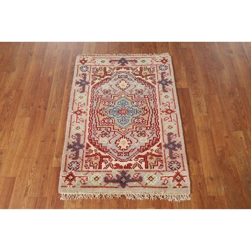 Hand Knotted Oriental 100% Wool Carpet Traditional Geometric Greys & Charcoal Heriz (serapi) Area Rug - 3' 0'' X 2' 0''
