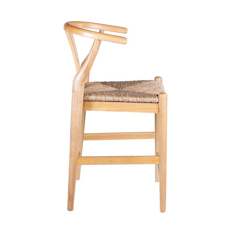 Cera Counter Stool Chair Set of 2, Handwoven Rope, Natural Brown Wood