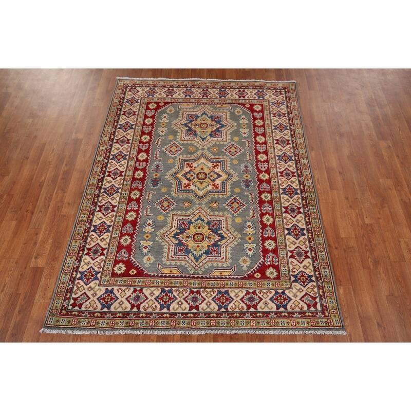 Grey Kazak Oriental Area Rug Handmade Wool Carpet - 4'11" x 6'8"