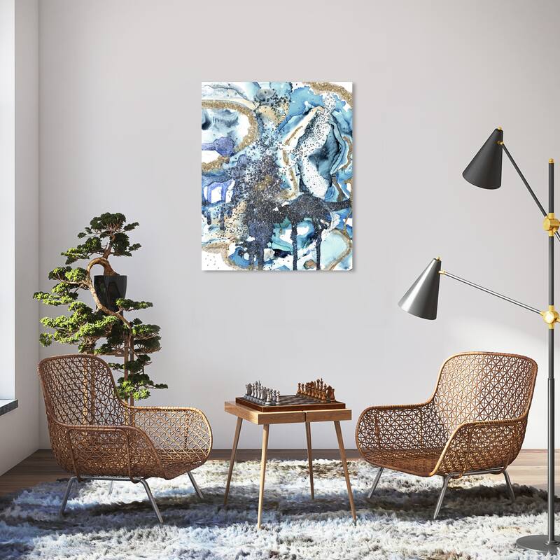 Wynwood Studio Abstract Glitter Rocks II Blue and Metallic Gold Modern & Contemporary Wall Art Canvas Print - 36 x 30