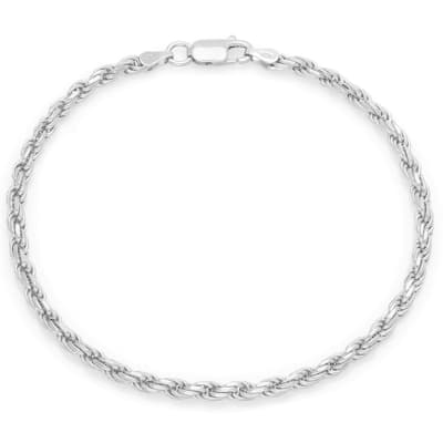 Roberto Martinez Sterling Silver 2.5 mm Diamond-Cut Rope Chain Bracelet (7"-8")