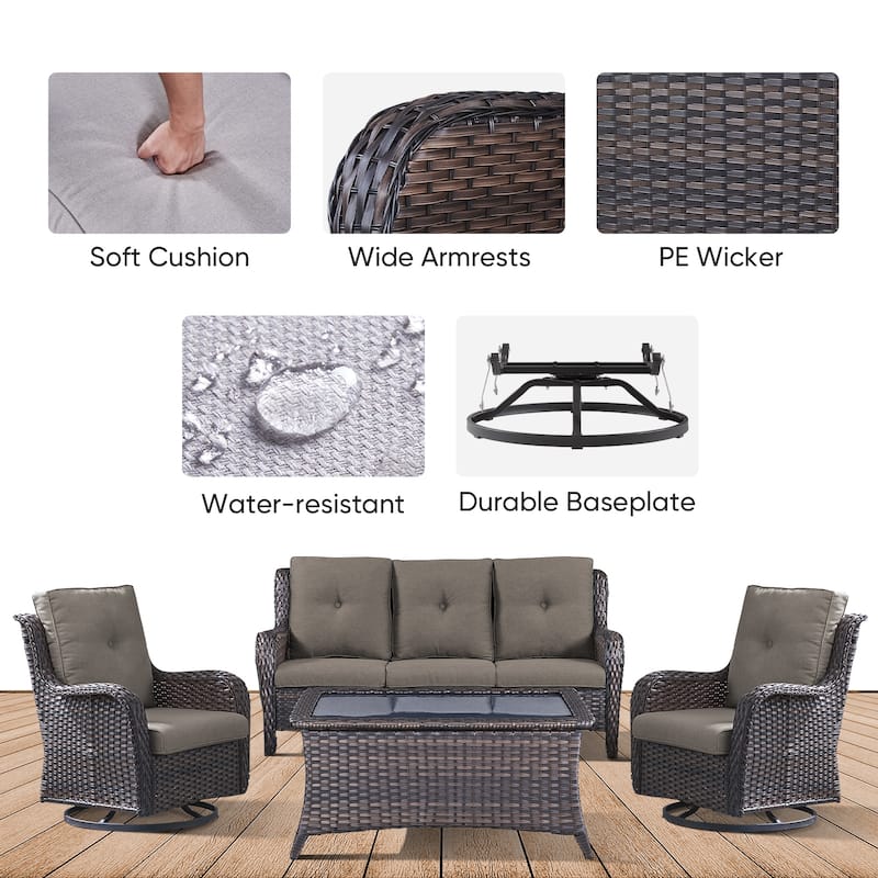 Patio Sofa with Swivel Rocking Chair