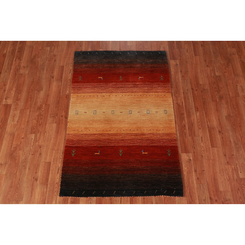 Striped Gabbeh Indian Rug Hand-Knotted Wool Carpet - 3'0" x 4'10"