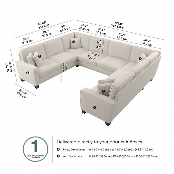 dimension image slide 0 of 5, Stockton 125W U Shaped Sectional Couch by Bush Furniture