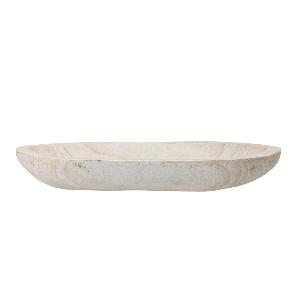 Hand-Carved Paulownia Wood Bowl - 14.5"L x 10.3"W x 2.0"H