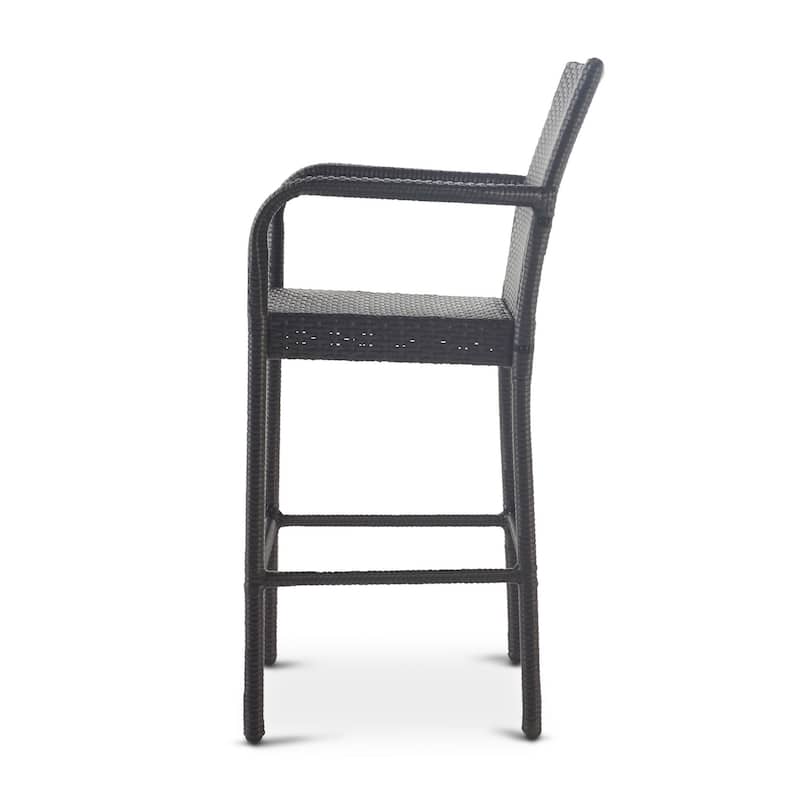 Outdoor Barstool Chair Set of 2, Gray PE Rattan Woven, Iron Frame