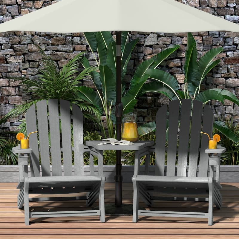 Polytrends Coastline Outdoor Poly Adirondack Chair Set with Connecting Tray & Cup Holder
