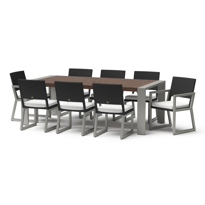 Milo Espresso 9 Piece Sunbrella Outdoor Patio Dining Set