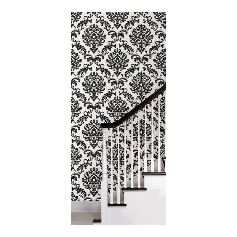 NuWallpaper Ariel Black and White Damask Peel & Stick Wallpaper - 216in x 20.5in x 0.025in