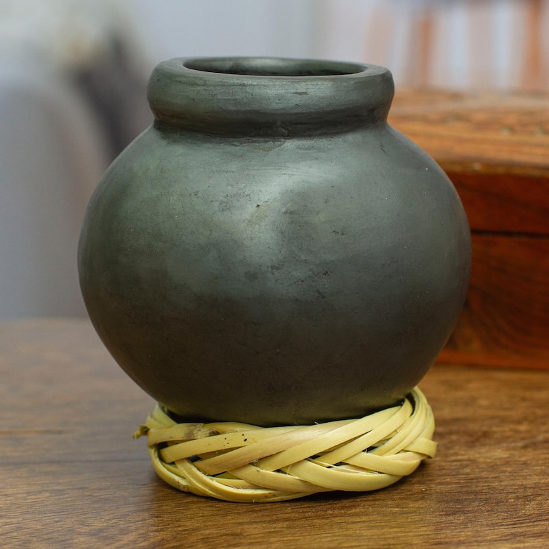 Novica Handmade Smooth Black Barro Negro Decorative Mini Vase