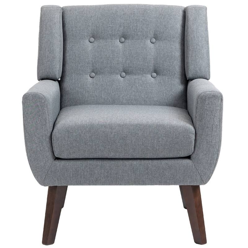 Mid Century Modern Button Tufted Accent Chair with Wood Legs