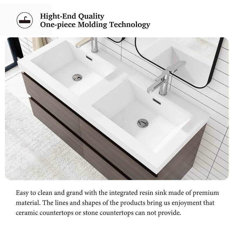 Angela 47 in.W x 19.5 in.D x 20.5 in.H Wall-Mounted Bath Vanity with White Cultured Marble Top