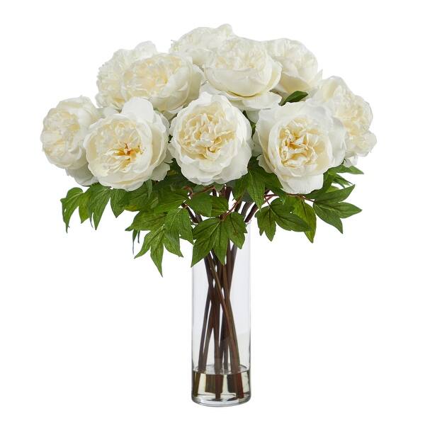slide 2 of 4, 22" Artificial Peony Arrangement with Cylinder Glass Vase