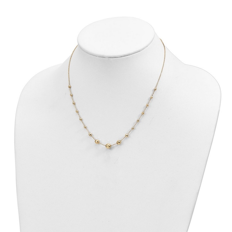 Curata 14k Yellow Gold Polished and Textured Graduated Beads Necklace, 17"
