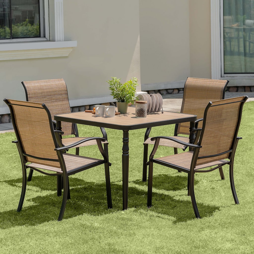 Nuu Garden 5-Piece Patio Textilene Metal Dining Set with Umbrella Hole