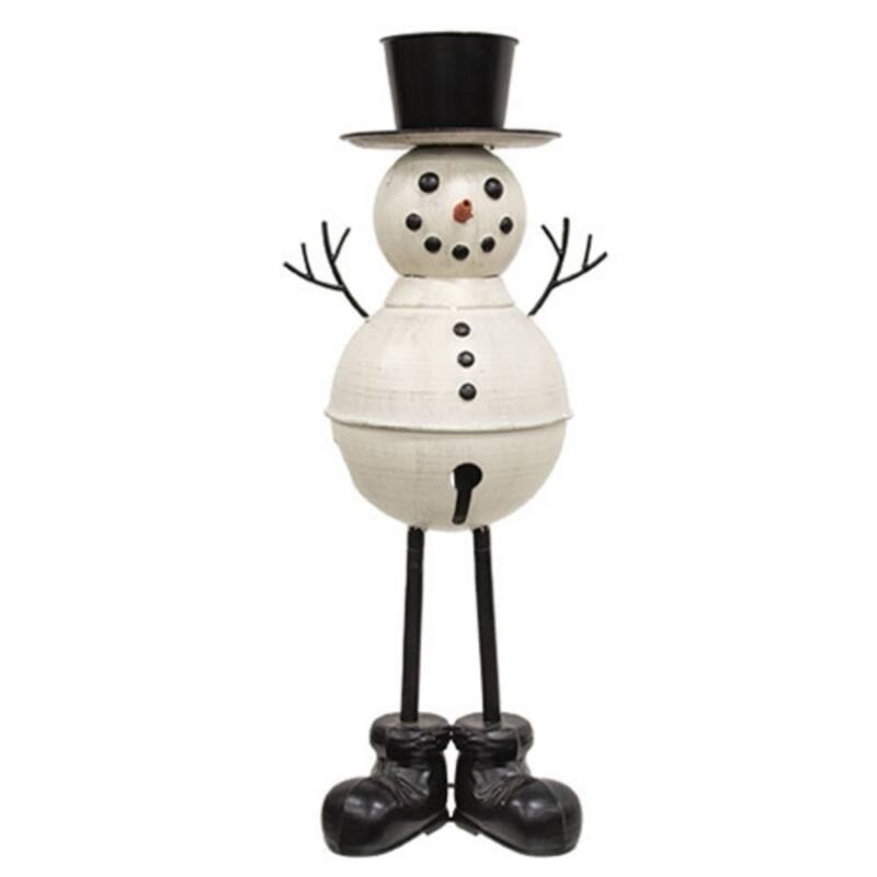 21” Black-White Distressed Metal Standing Top Hat Snowman Accent with for Christmas Seasonal Decor - 21" H x 6.5"Dia