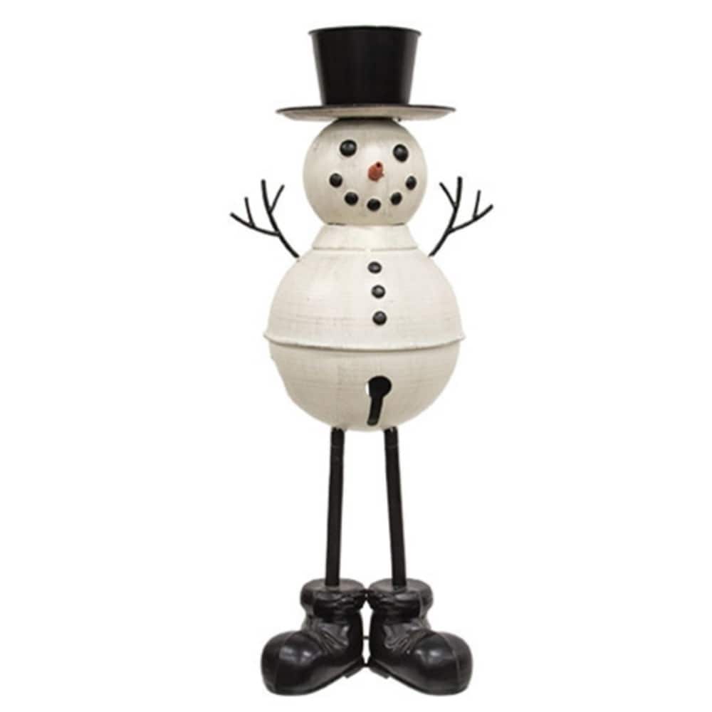 21” Black-White Distressed Metal Standing Top Hat Snowman Accent with for Christmas Seasonal Decor - 21" H x 6.5"Dia